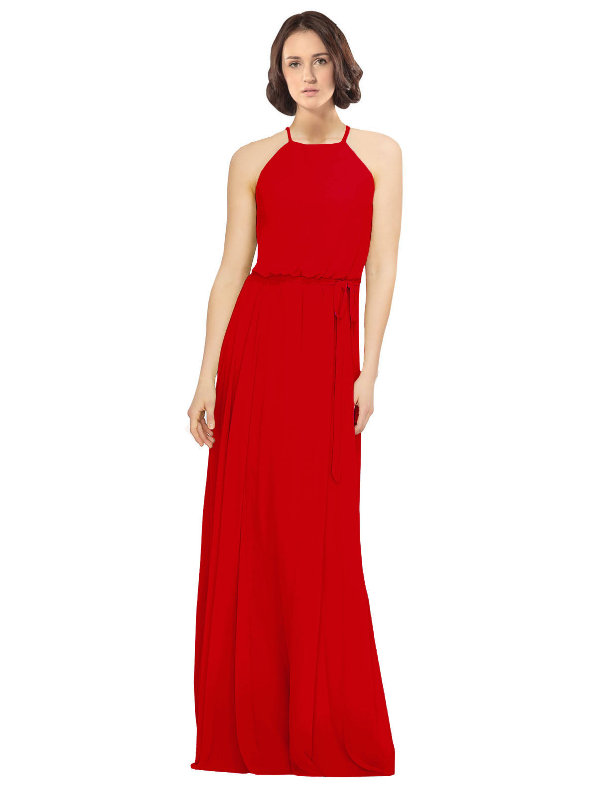 Dark Red A-Line Jewel Sleeveless Long Bridesmaid Dress Ariel