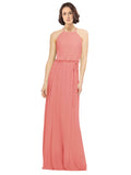 Desert Rose A-Line Jewel Sleeveless Long Bridesmaid Dress Ariel