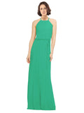 Emerald Green A-Line Jewel Sleeveless Long Bridesmaid Dress Ariel