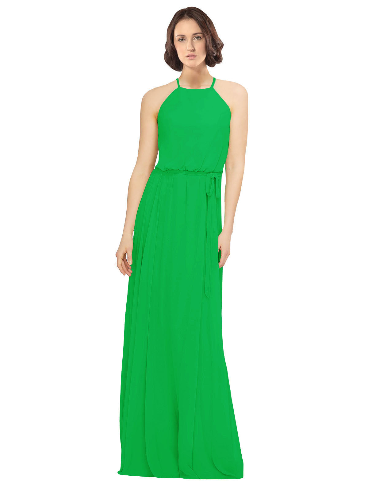 Green A-Line Jewel Sleeveless Long Bridesmaid Dress Ariel
