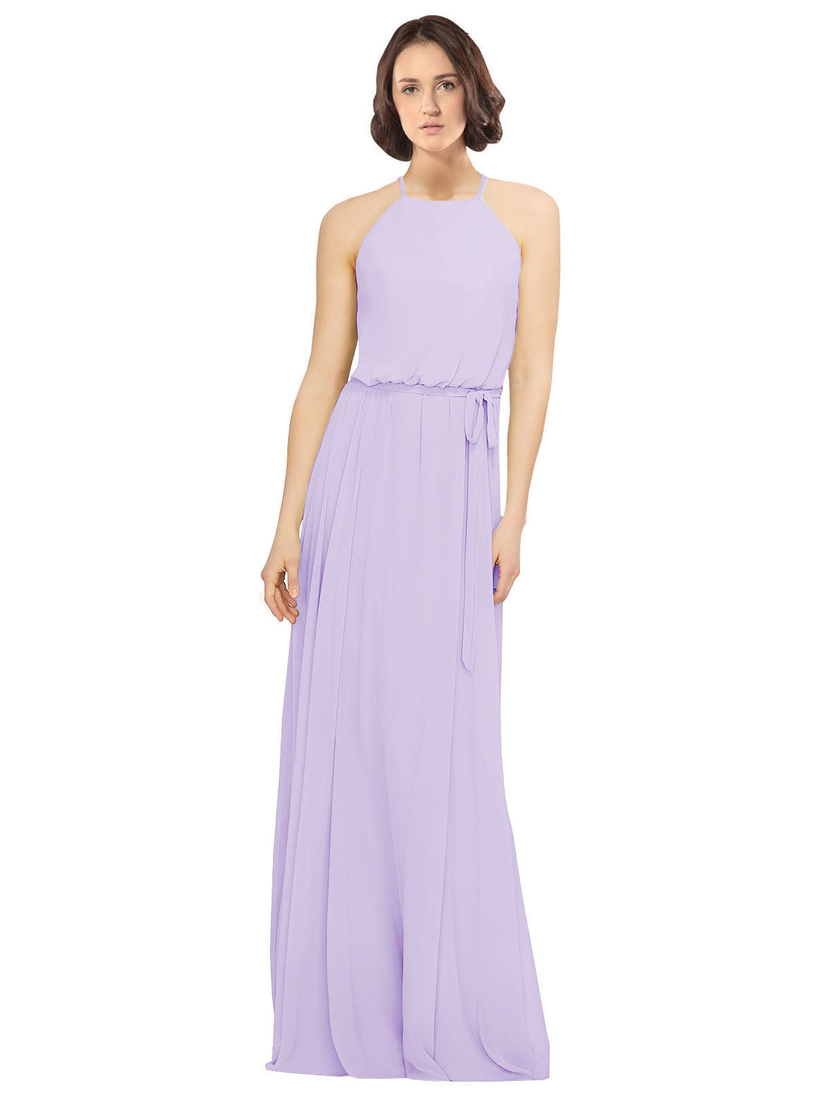 Lilac A-Line Jewel Sleeveless Long Bridesmaid Dress Ariel