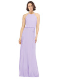 Lilac A-Line Jewel Sleeveless Long Bridesmaid Dress Ariel