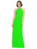 Lime Green A-Line Jewel Sleeveless Long Bridesmaid Dress Ariel