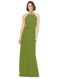 Olive Green A-Line Jewel Sleeveless Long Bridesmaid Dress Ariel