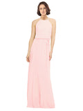 Pink A-Line Jewel Sleeveless Long Bridesmaid Dress Ariel