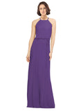 Plum Purple A-Line Jewel Sleeveless Long Bridesmaid Dress Ariel