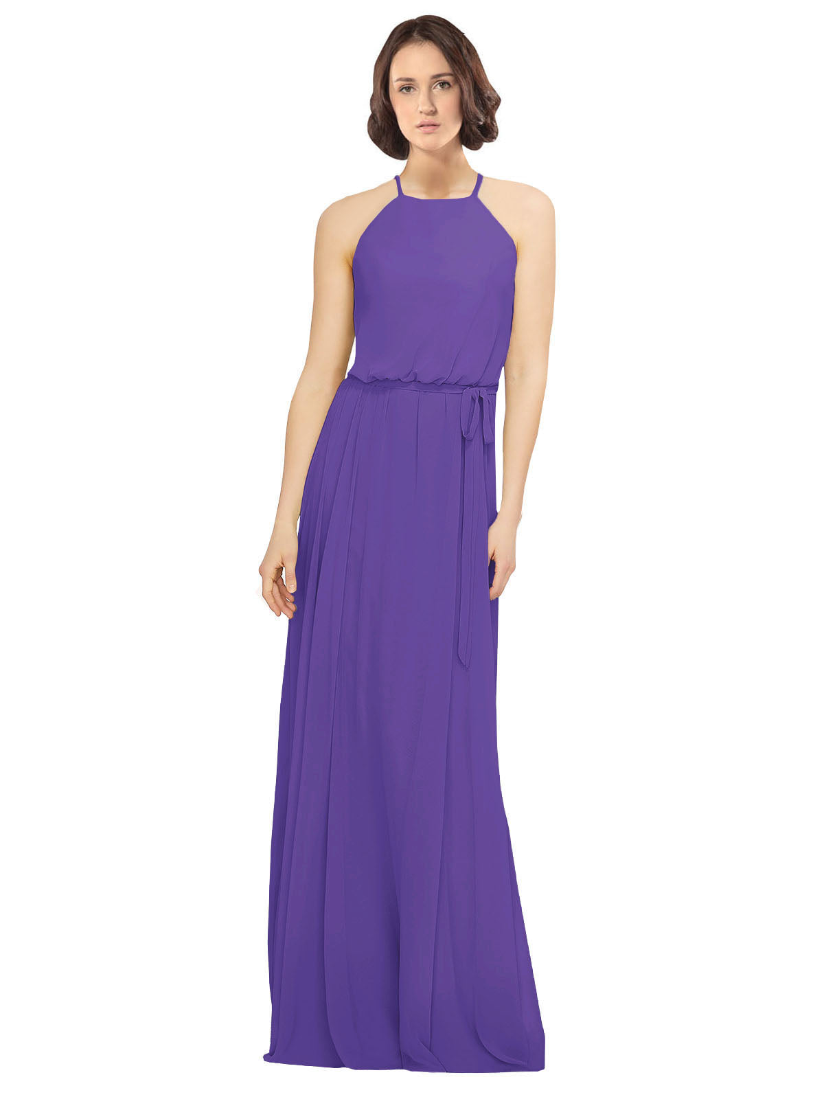 Purple A-Line Jewel Sleeveless Long Bridesmaid Dress Ariel