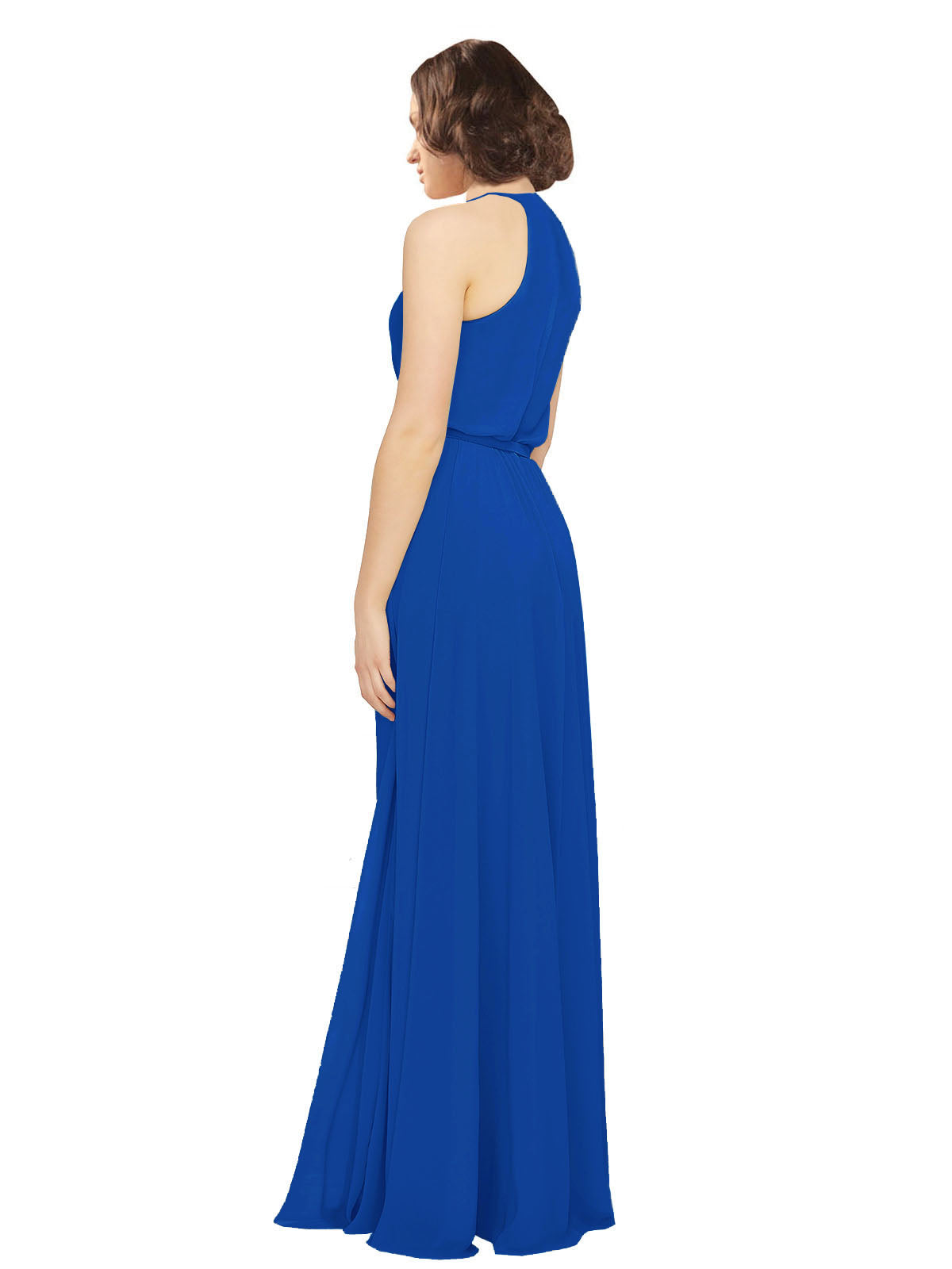 Royal Blue A-Line Jewel Sleeveless Long Bridesmaid Dress Ariel