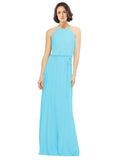 Sky Blue A-Line Jewel Sleeveless Long Bridesmaid Dress Ariel
