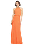 Tangerine Tango A-Line Jewel Sleeveless Long Bridesmaid Dress Ariel