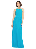 Turquoise A-Line Jewel Sleeveless Long Bridesmaid Dress Ariel