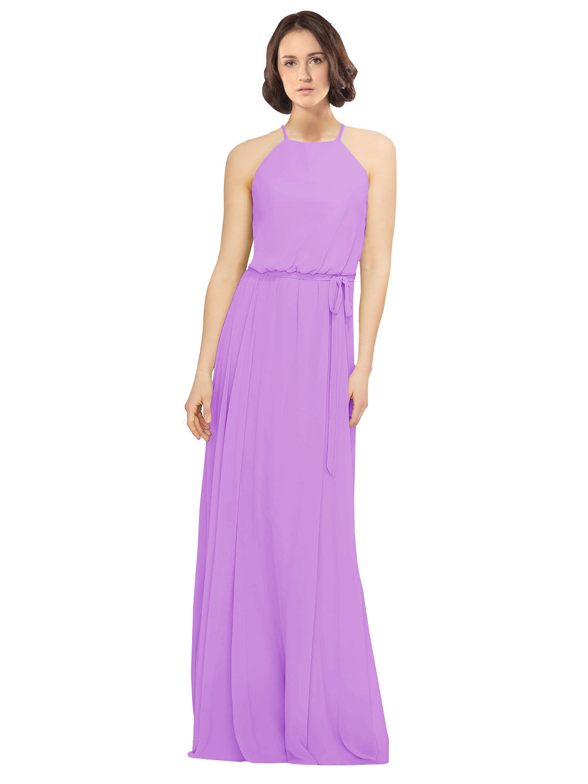 Violet A-Line Jewel Sleeveless Long Bridesmaid Dress Ariel