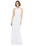 White A-Line Jewel Sleeveless Long Bridesmaid Dress Ariel