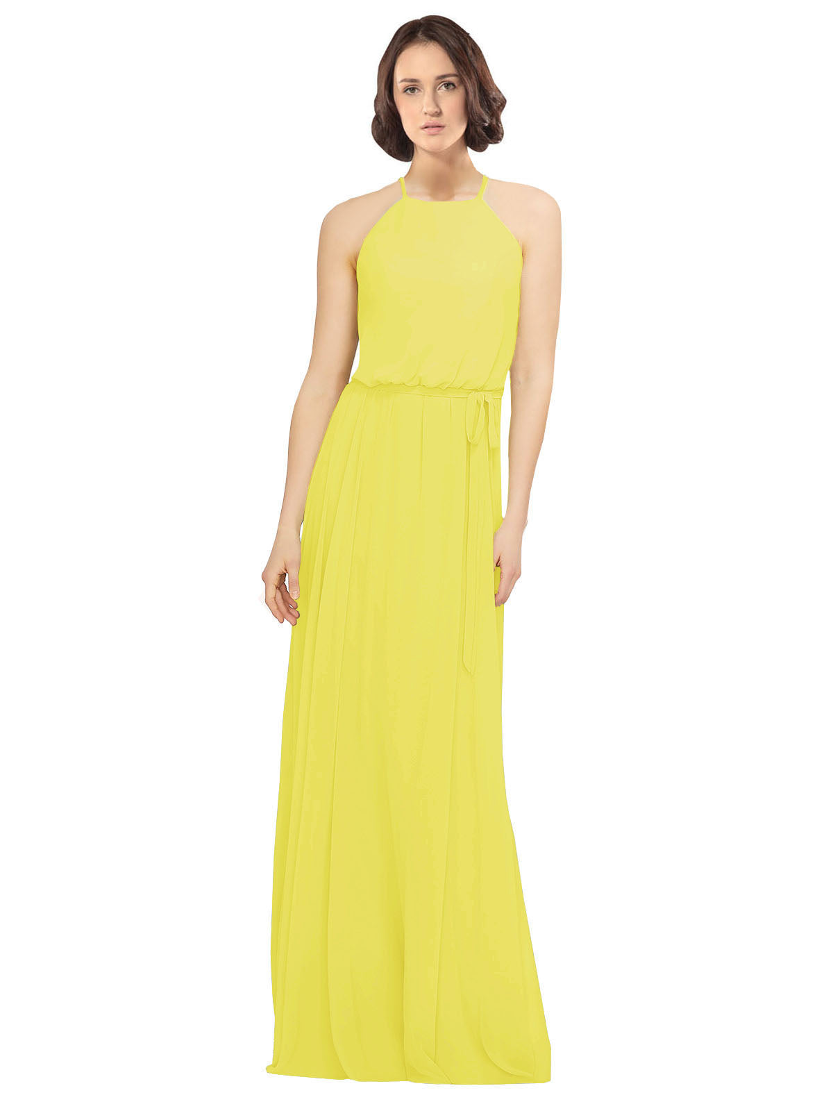 Yellow A-Line Jewel Sleeveless Long Bridesmaid Dress Ariel