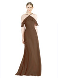 Brown A-Line Halter Sleeveless Long Chiffon Bridesmaid Dress Rylan