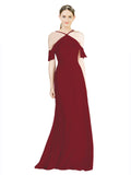 Burgundy A-Line Halter Sleeveless Long Chiffon Bridesmaid Dress Rylan