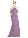 Dark Lavender A-Line Halter Sleeveless Long Chiffon Bridesmaid Dress Rylan