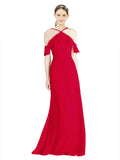Dark Red A-Line Halter Sleeveless Long Chiffon Bridesmaid Dress Rylan