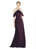 Grape A-Line Halter Sleeveless Long Chiffon Bridesmaid Dress Rylan