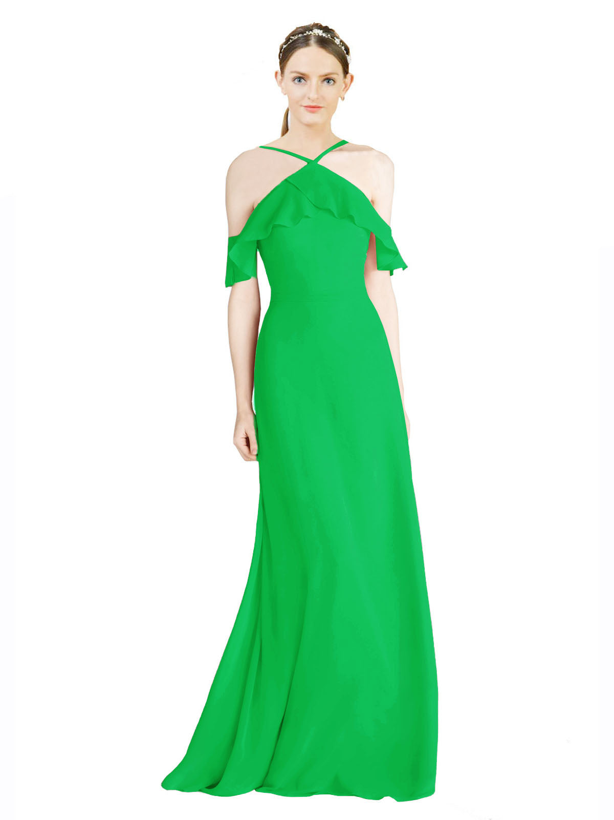 Green A-Line Halter Sleeveless Long Chiffon Bridesmaid Dress Rylan