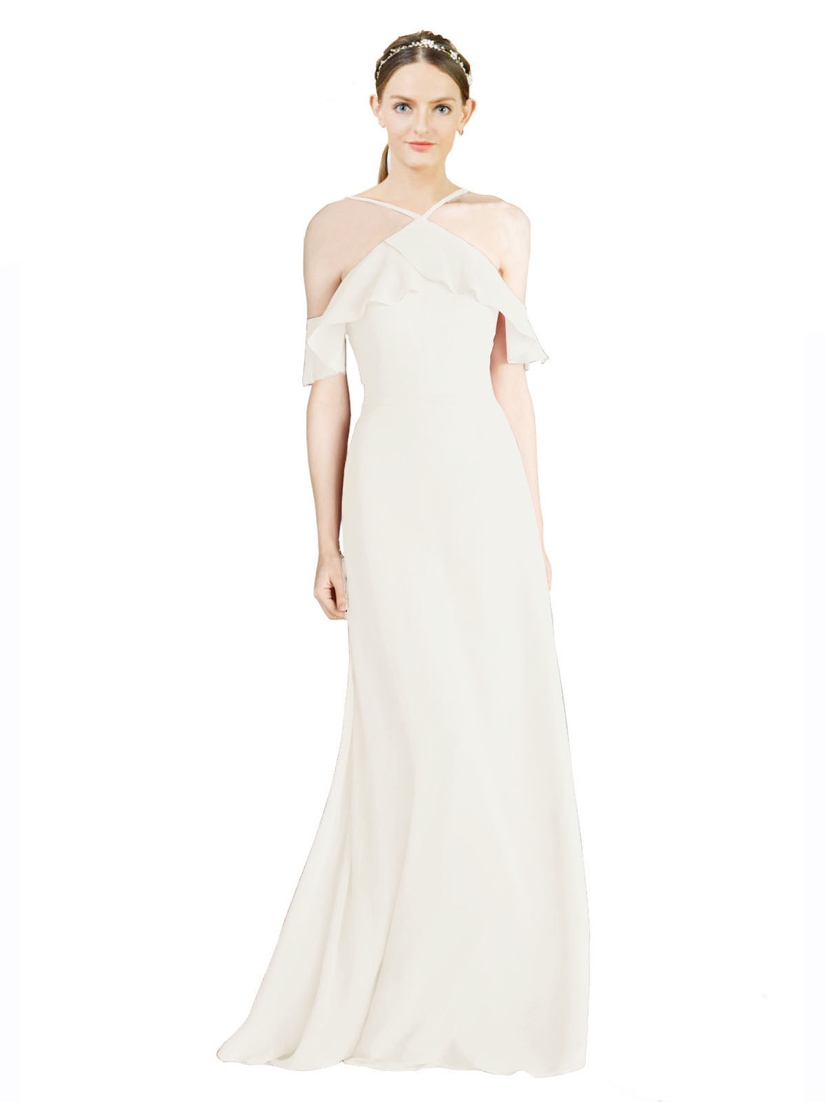 Ivory A-Line Halter Sleeveless Long Chiffon Bridesmaid Dress Rylan