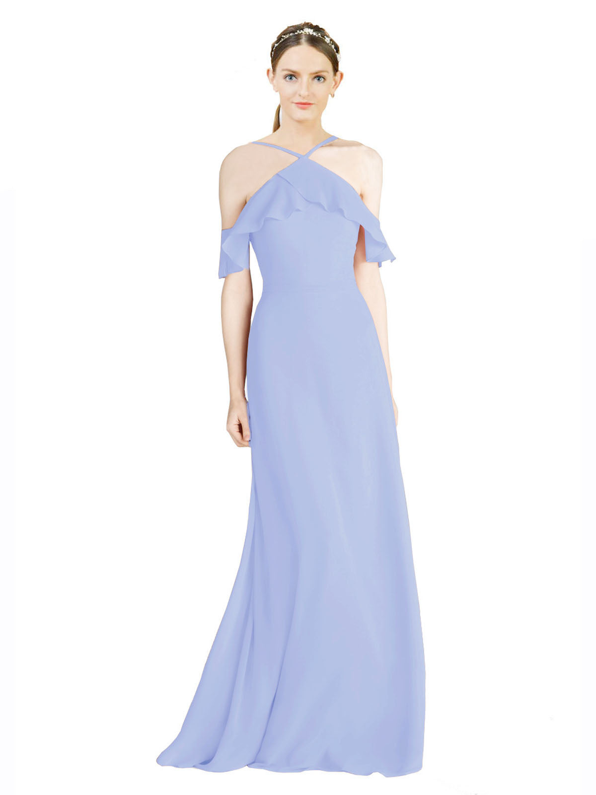 Lavender A-Line Halter Sleeveless Long Chiffon Bridesmaid Dress Rylan