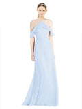 Light Sky Blue A-Line Halter Sleeveless Long Chiffon Bridesmaid Dress Rylan