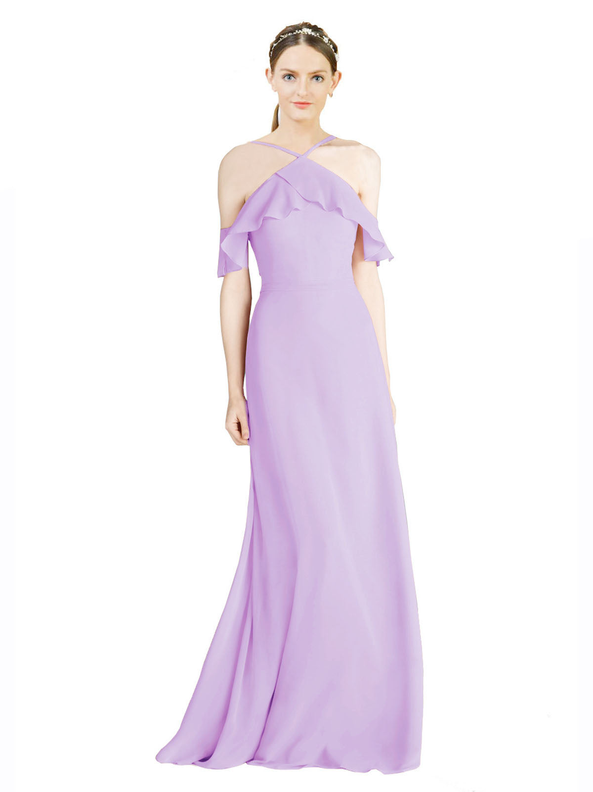 Lilac A-Line Halter Sleeveless Long Chiffon Bridesmaid Dress Rylan