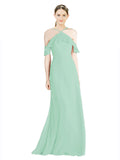 Mint Green A-Line Halter Sleeveless Long Chiffon Bridesmaid Dress Rylan