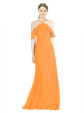Orange A-Line Halter Sleeveless Long Chiffon Bridesmaid Dress Rylan