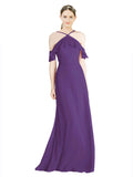 Plum Purple A-Line Halter Sleeveless Long Chiffon Bridesmaid Dress Rylan
