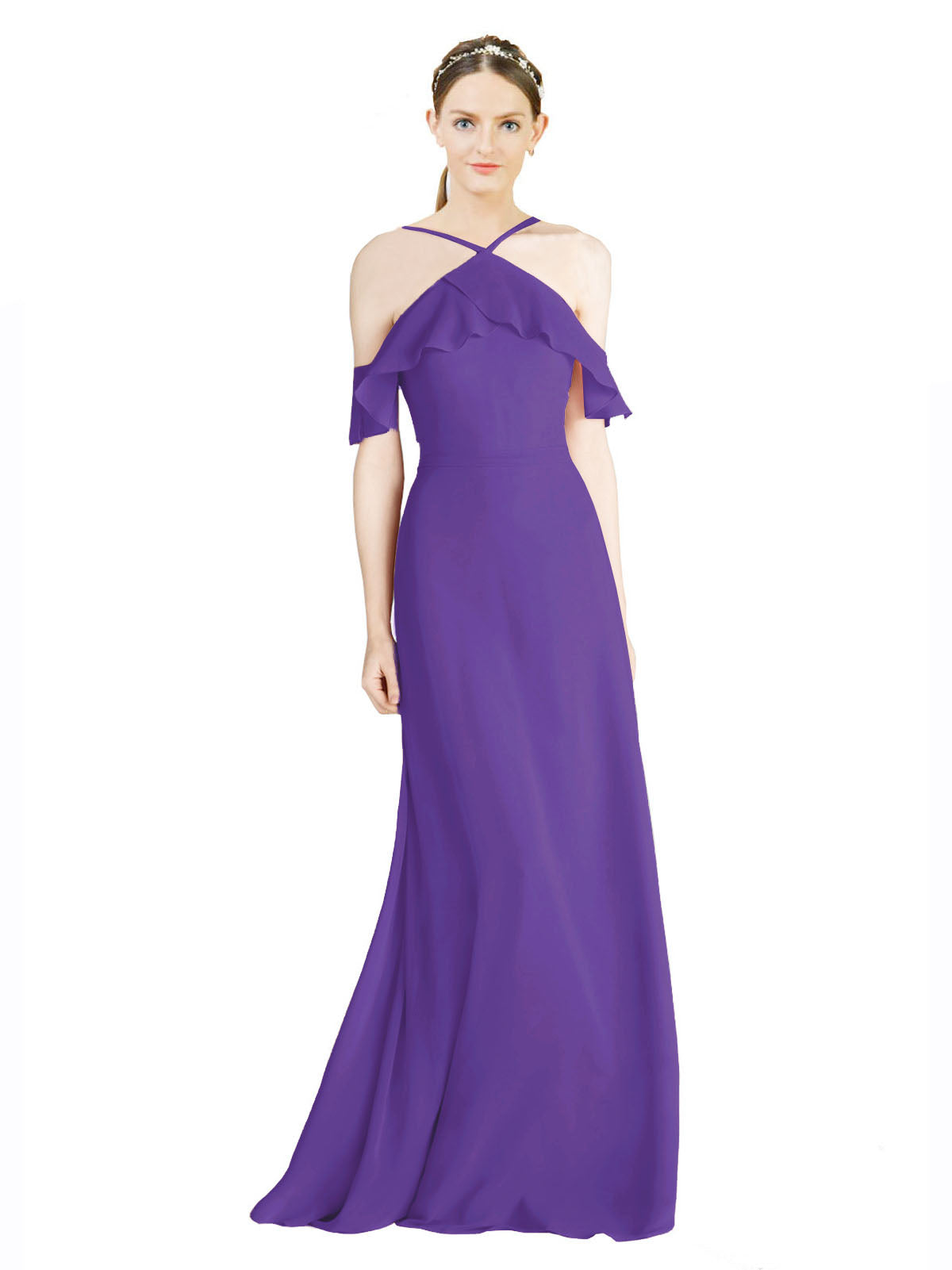 Purple A-Line Halter Sleeveless Long Chiffon Bridesmaid Dress Rylan
