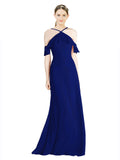 Sapphire A-Line Halter Sleeveless Long Chiffon Bridesmaid Dress Rylan