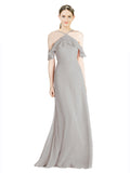 Silver A-Line Halter Sleeveless Long Chiffon Bridesmaid Dress Rylan