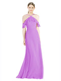 Violet A-Line Halter Sleeveless Long Chiffon Bridesmaid Dress Rylan