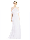White A-Line Halter Sleeveless Long Chiffon Bridesmaid Dress Rylan