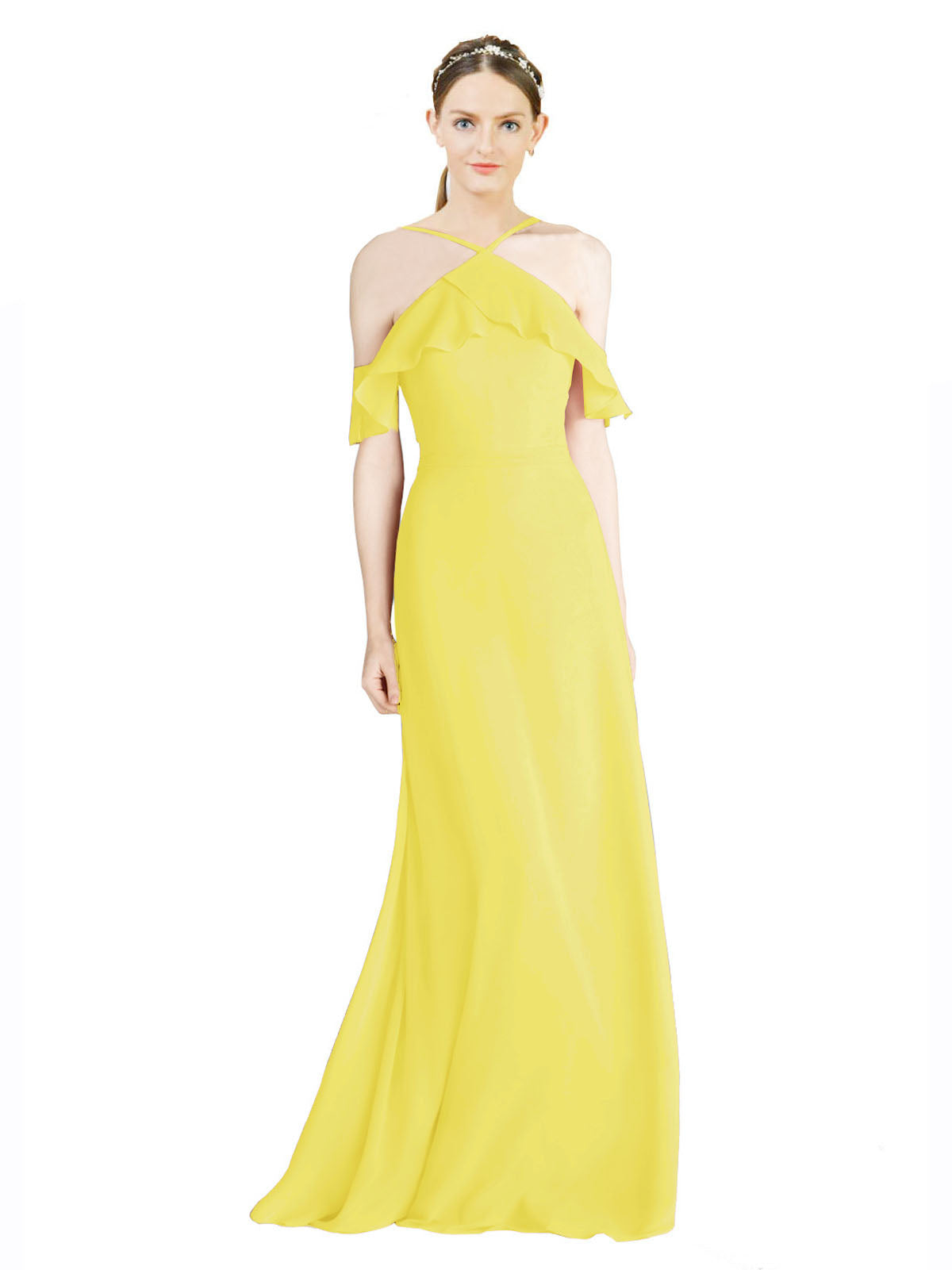 Yellow A-Line Halter Sleeveless Long Chiffon Bridesmaid Dress Rylan