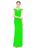 Lime Green Mermaid, Fit and Flare Bateau, High Neck Sleeveless Long Bridesmaid Dress Emilee 