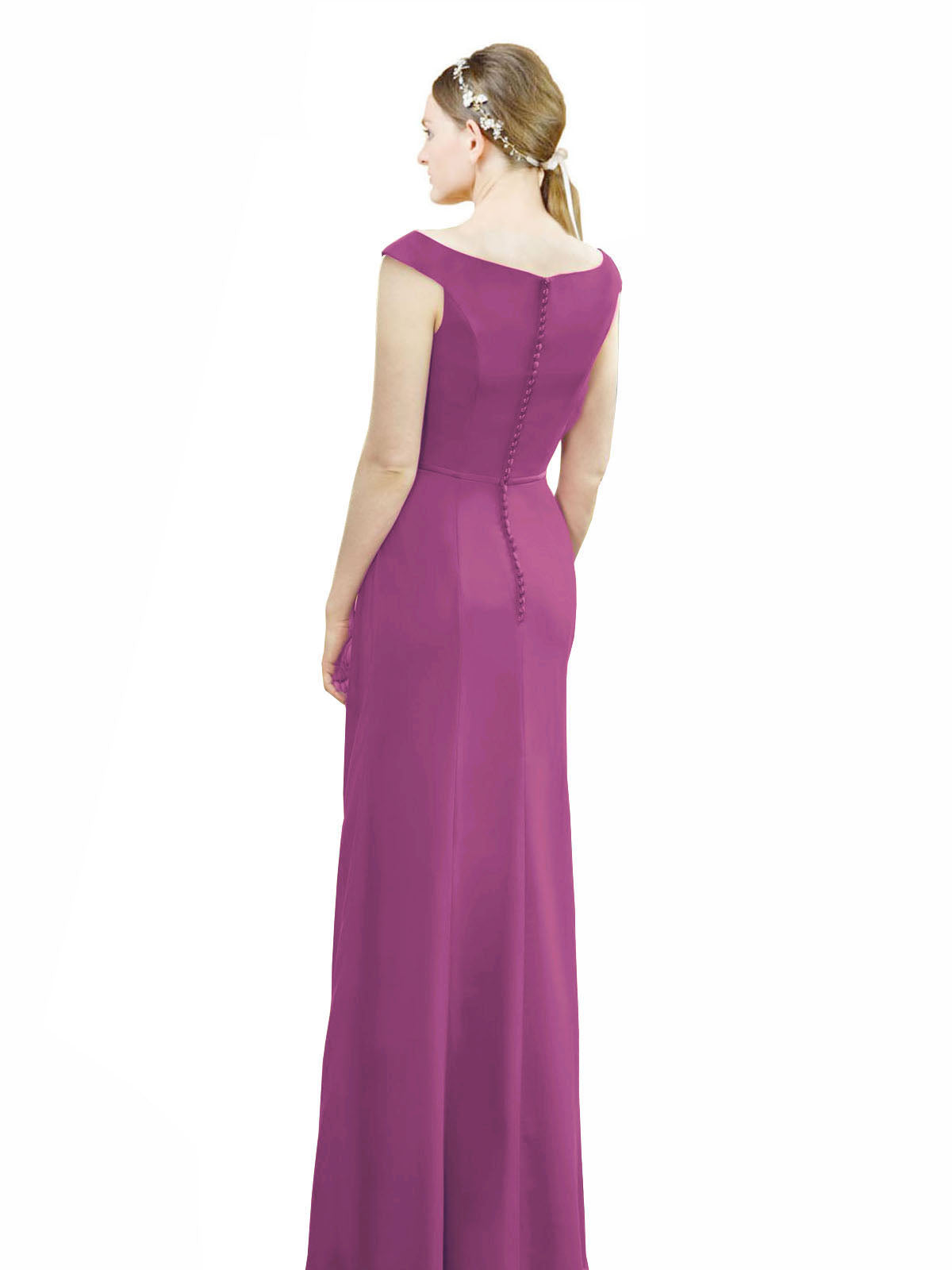 Wild Berry Mermaid, Fit and Flare Bateau, High Neck Sleeveless Long Bridesmaid Dress Emilee 