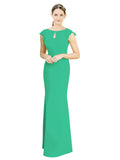 Emerald Green Mermaid High Neck Cap Sleeves Long Bridesmaid Dress Paisleigh 