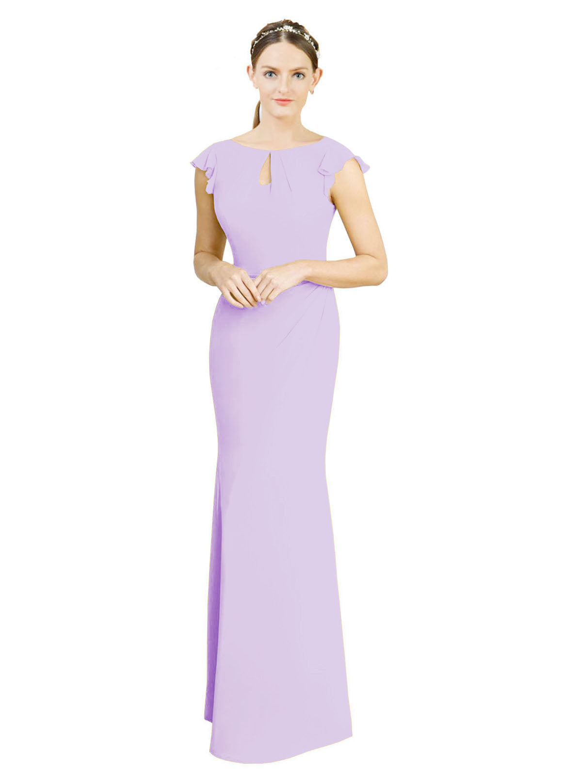 Lilac Mermaid High Neck Cap Sleeves Long Bridesmaid Dress Paisleigh 