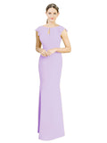 Lilac Mermaid High Neck Cap Sleeves Long Bridesmaid Dress Paisleigh 