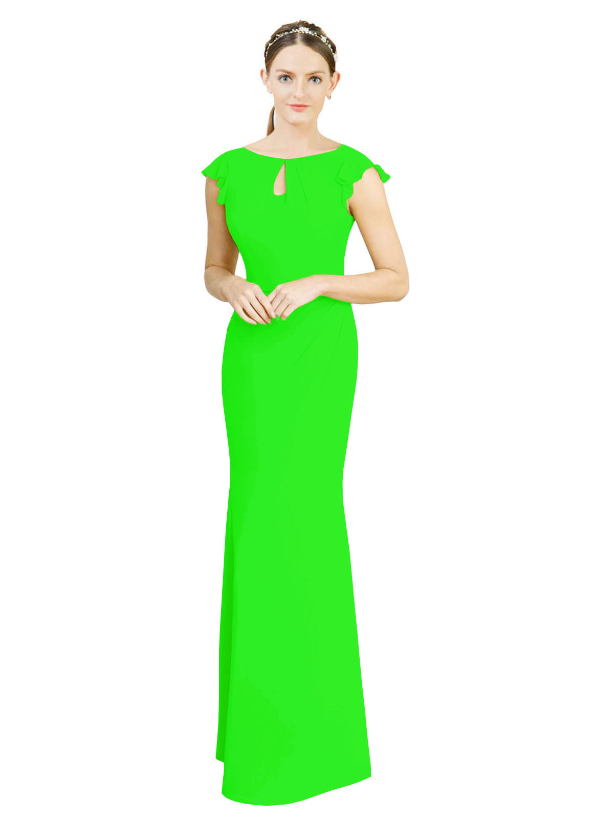 Lime Green Mermaid High Neck Cap Sleeves Long Bridesmaid Dress Paisleigh 