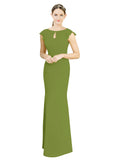 Olive Green Mermaid High Neck Cap Sleeves Long Bridesmaid Dress Paisleigh 
