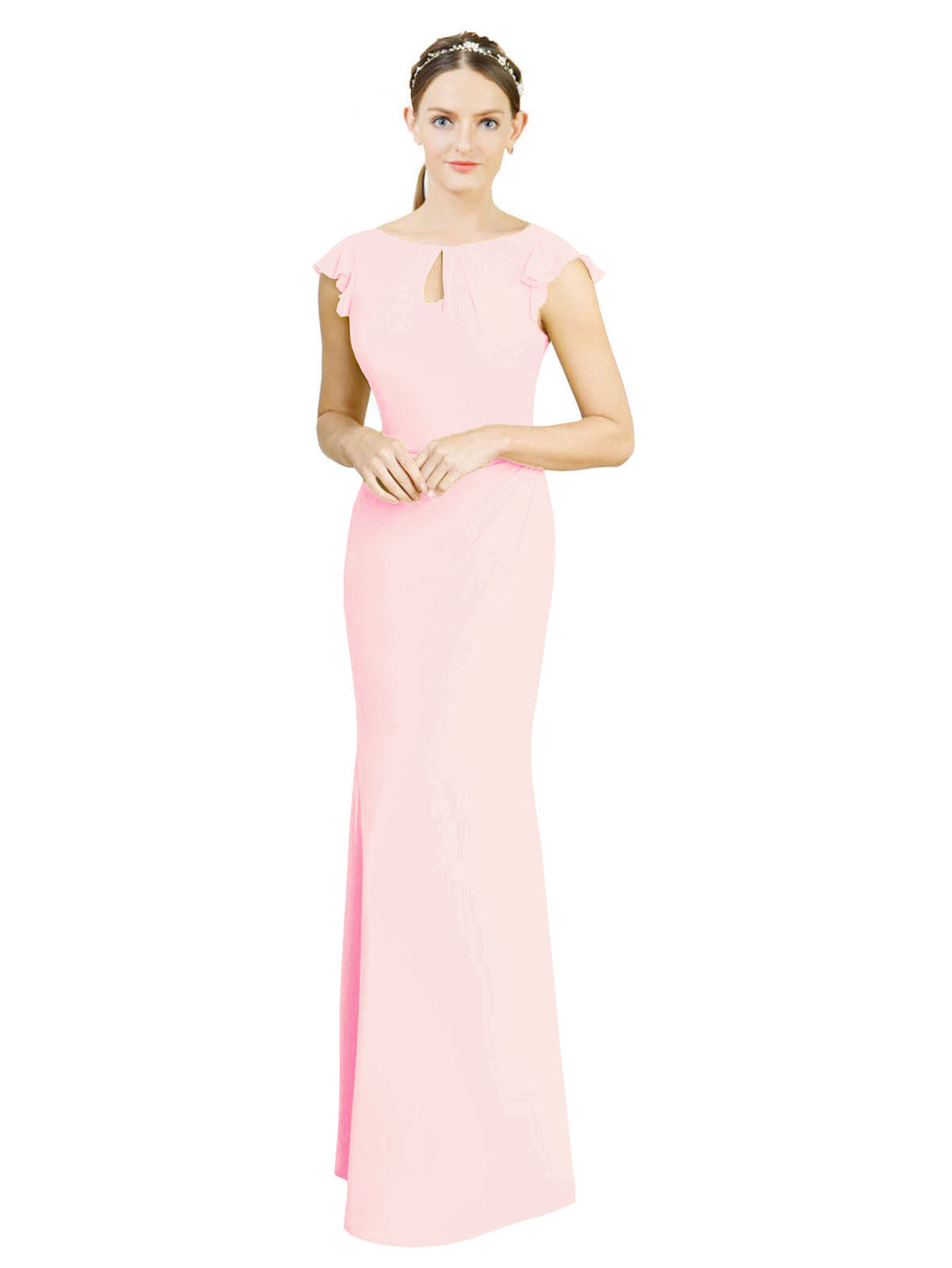 Pink Mermaid High Neck Cap Sleeves Long Bridesmaid Dress Paisleigh 