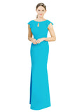 Turquoise Mermaid High Neck Cap Sleeves Long Bridesmaid Dress Paisleigh 