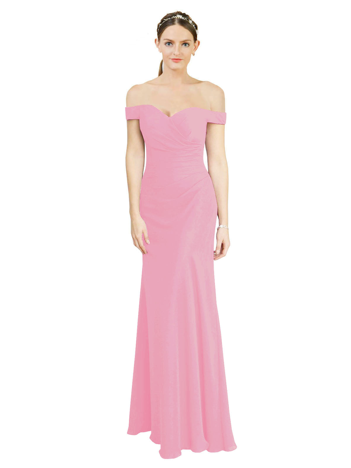 Hot Pink Mermaid Off the Shoulder Sleeveless Long Bridesmaid Dress Carolyn