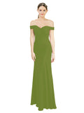Olive Green Mermaid Off the Shoulder Sleeveless Long Bridesmaid Dress Carolyn