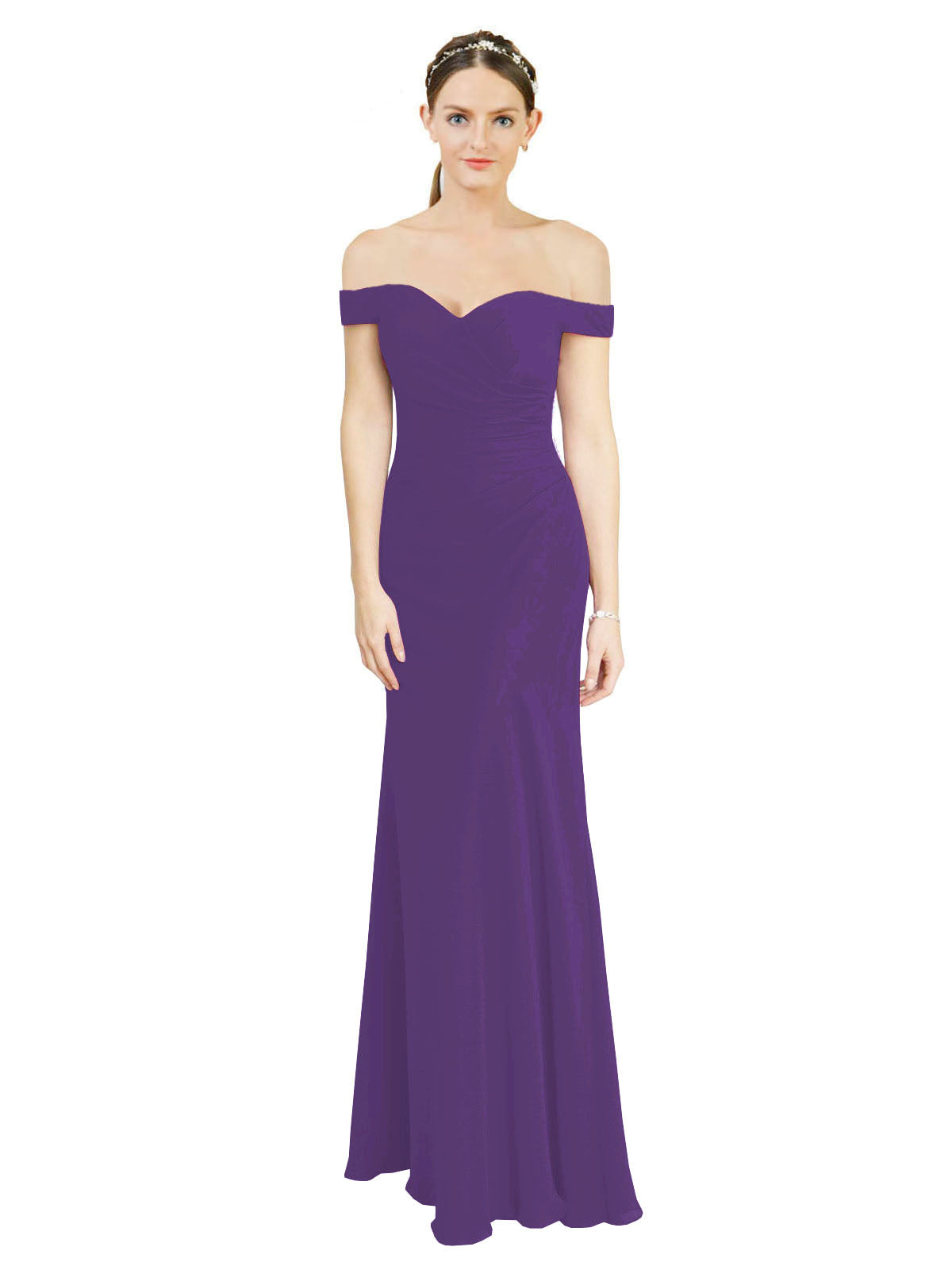 Plum Purple Mermaid Off the Shoulder Sleeveless Long Bridesmaid Dress Carolyn