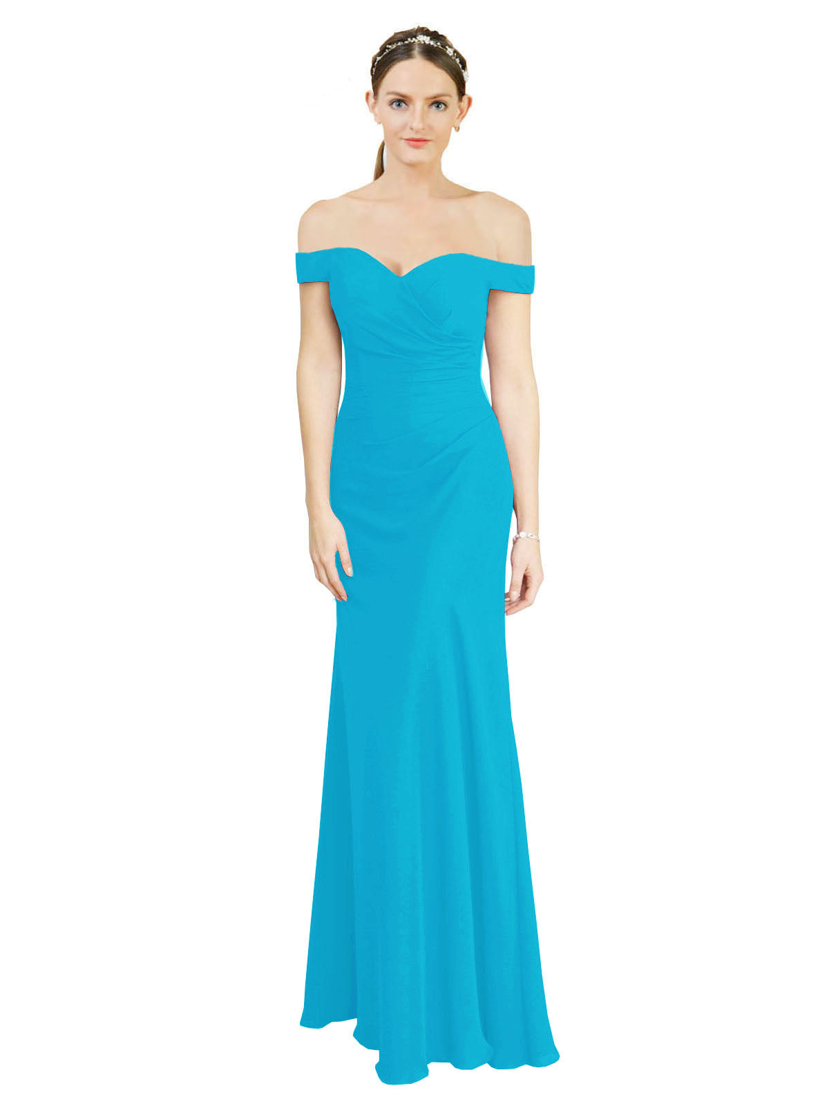 Turquoise Mermaid Off the Shoulder Sleeveless Long Bridesmaid Dress Carolyn